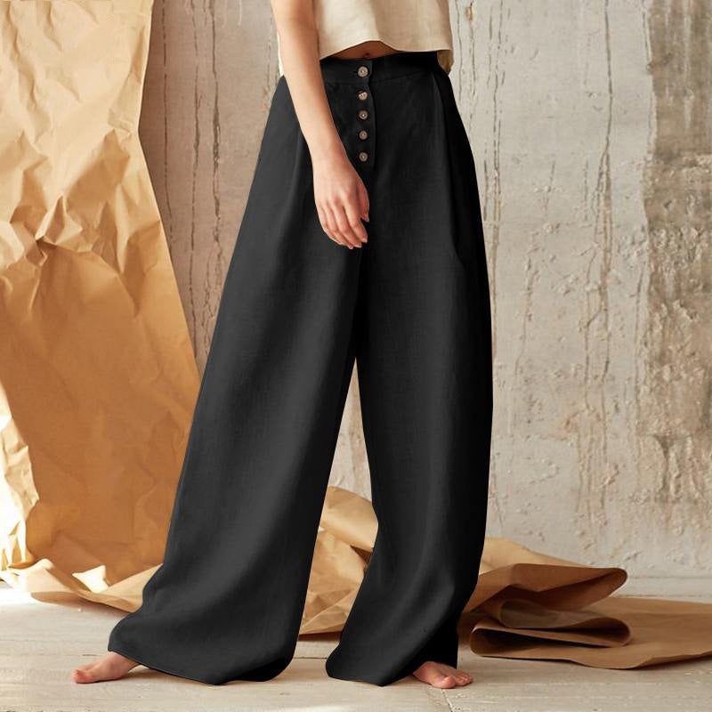 Vintage Plain Button Down Pocket Trousers