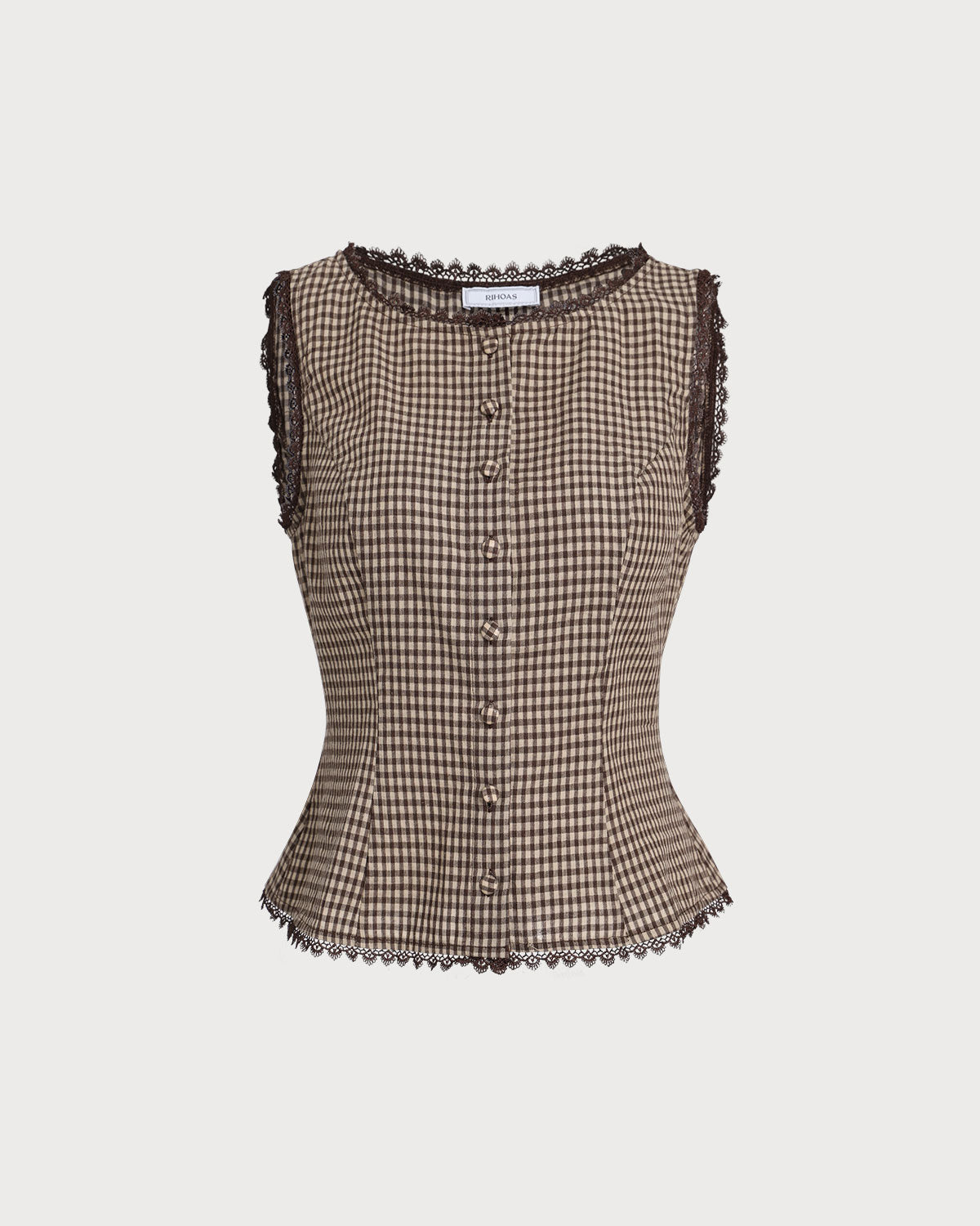 Brown Plaid Single Breasted Waistcoat