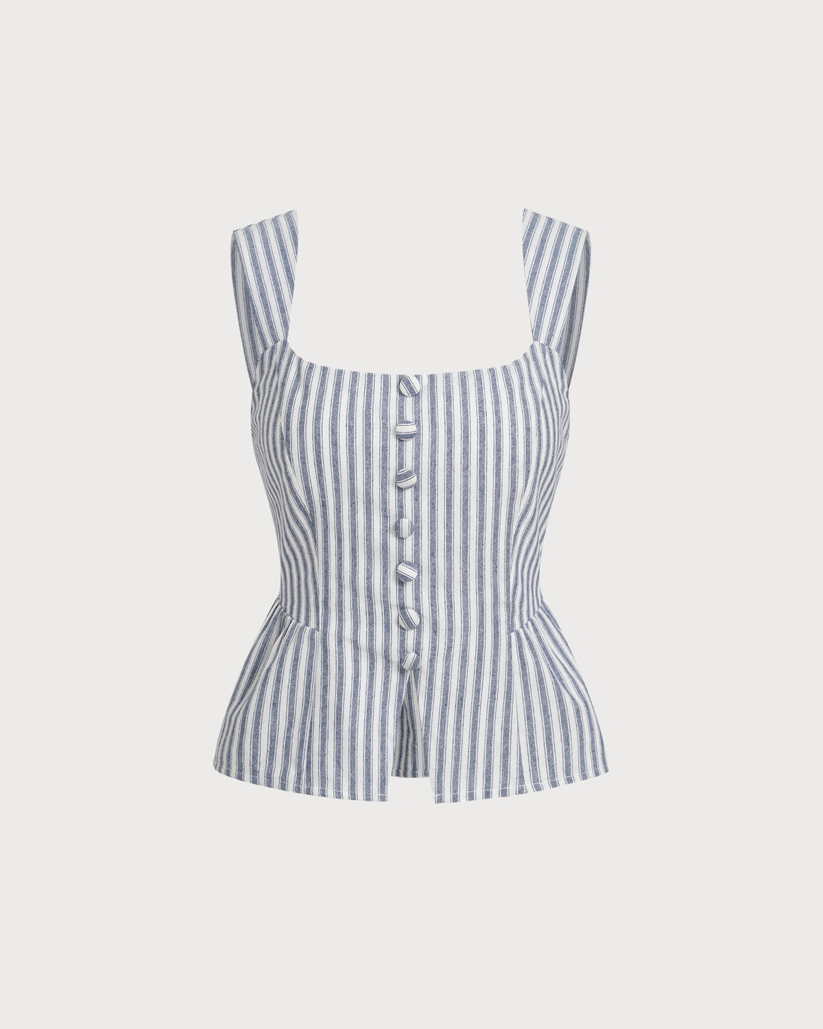 Blue Striped Square Neck Tank Top
