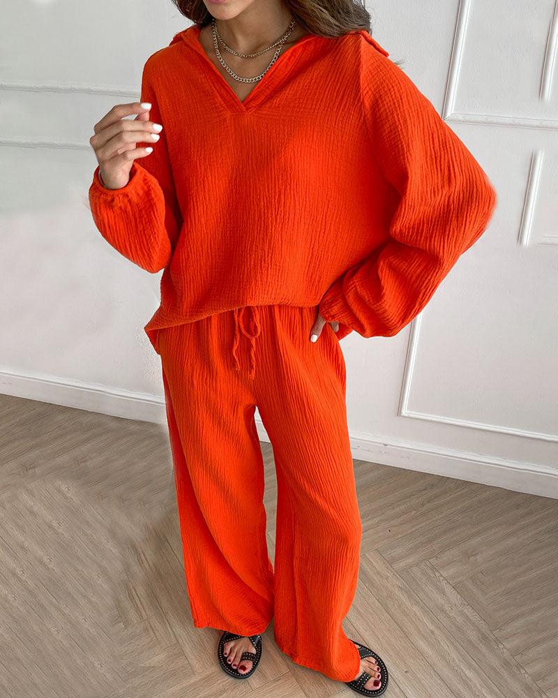 Autumn Simple V-Neck Casual Two-Piece Set