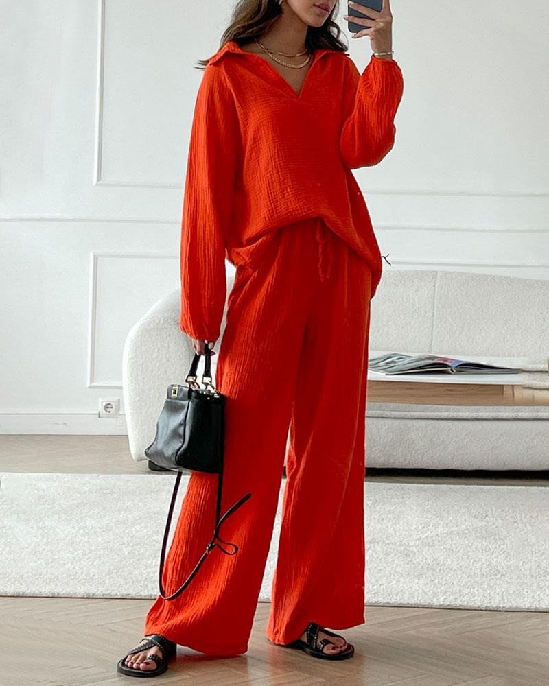 Autumn Simple V-Neck Casual Two-Piece Set