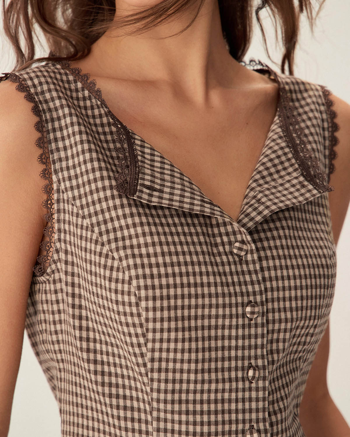 Brown Plaid Single Breasted Waistcoat