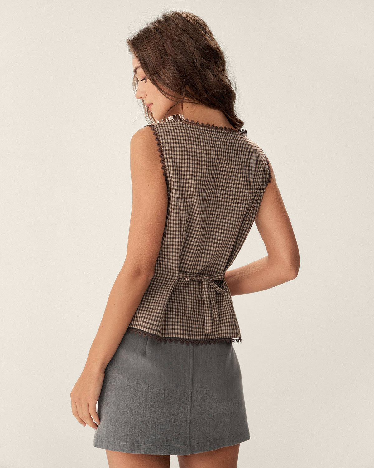 Brown Plaid Single Breasted Waistcoat