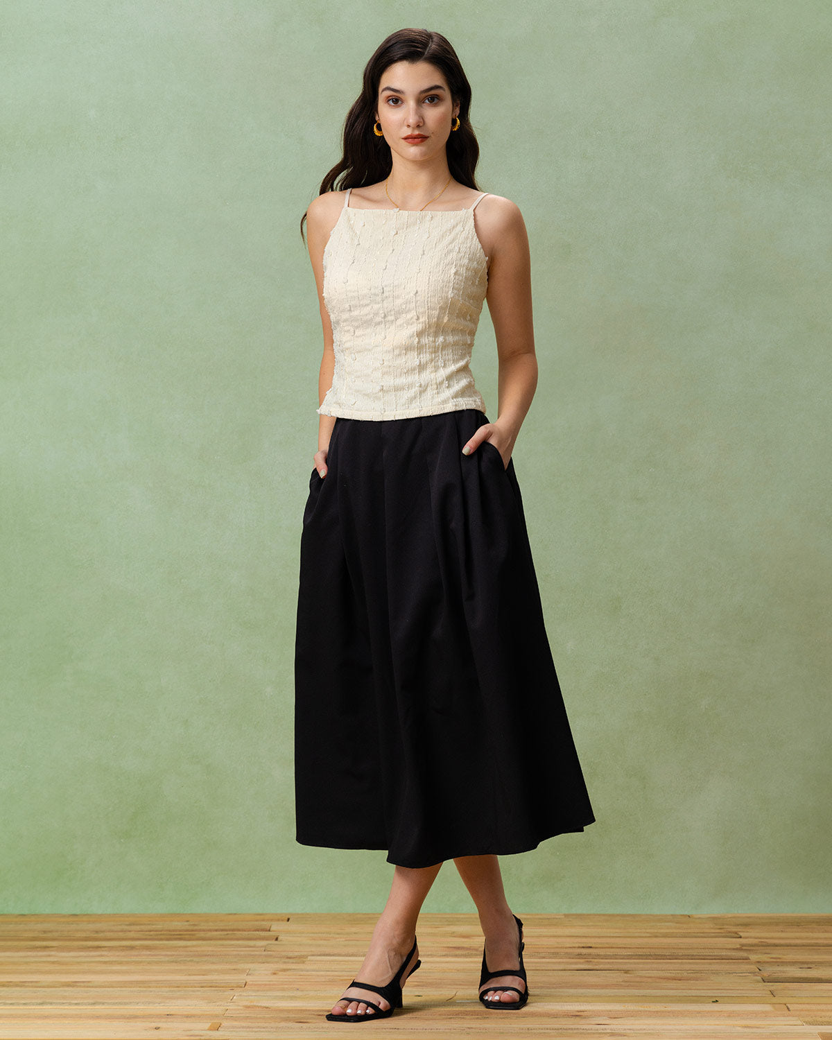 Beige Textured Slim Cami Top