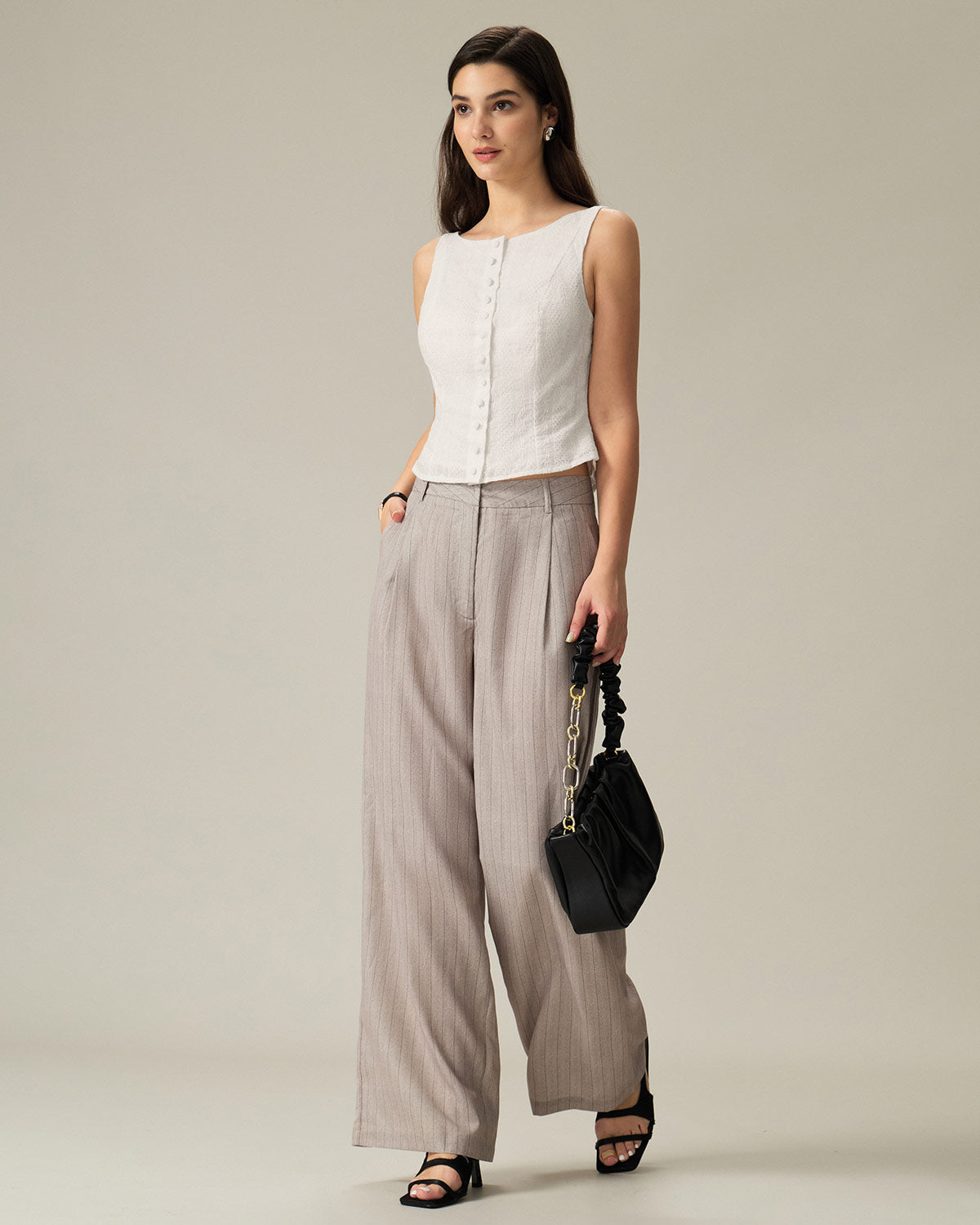 White Textured Boat Neck Button Vest
