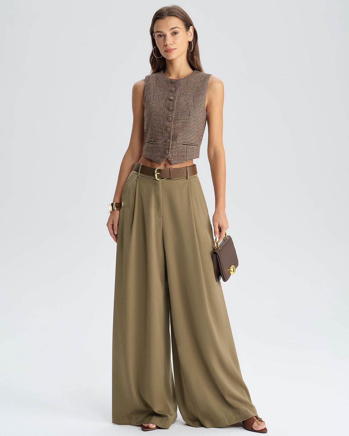 Khaki Plaid Single Breasted Waistcoat