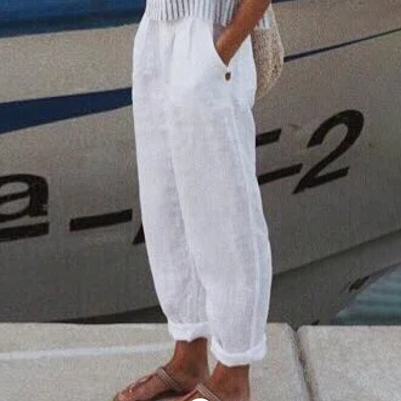 Cotton Linen Solid Colour Casual Trousers