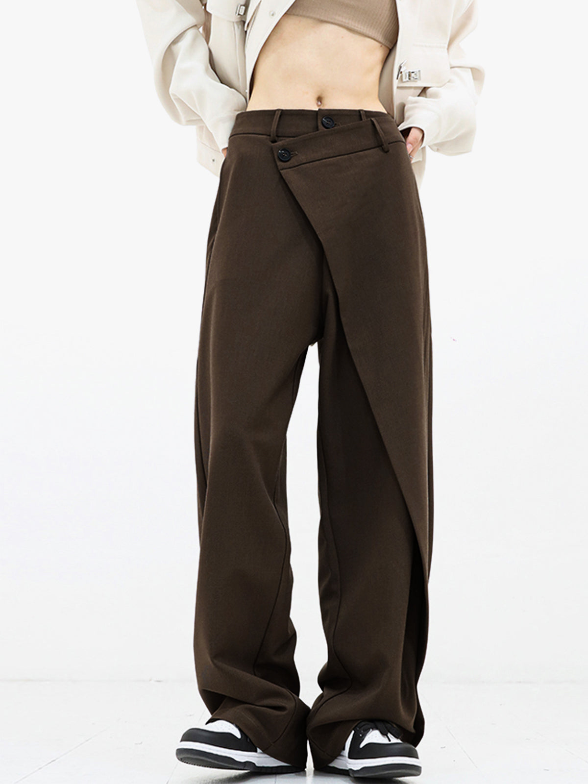 Asymmetrical Layer Button Baggy Wide Leg Trousers