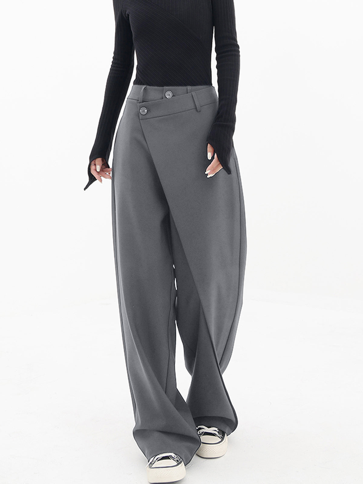 Asymmetrical Layer Button Baggy Wide Leg Trousers