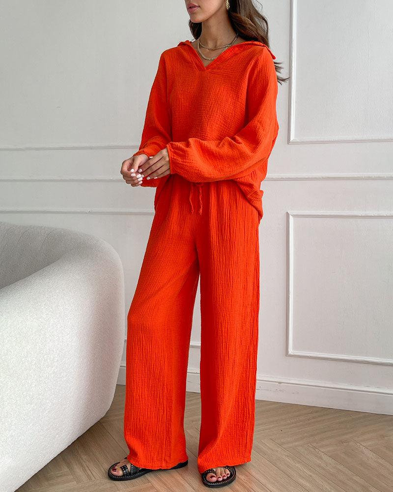 Autumn Simple V-Neck Casual Two-Piece Set