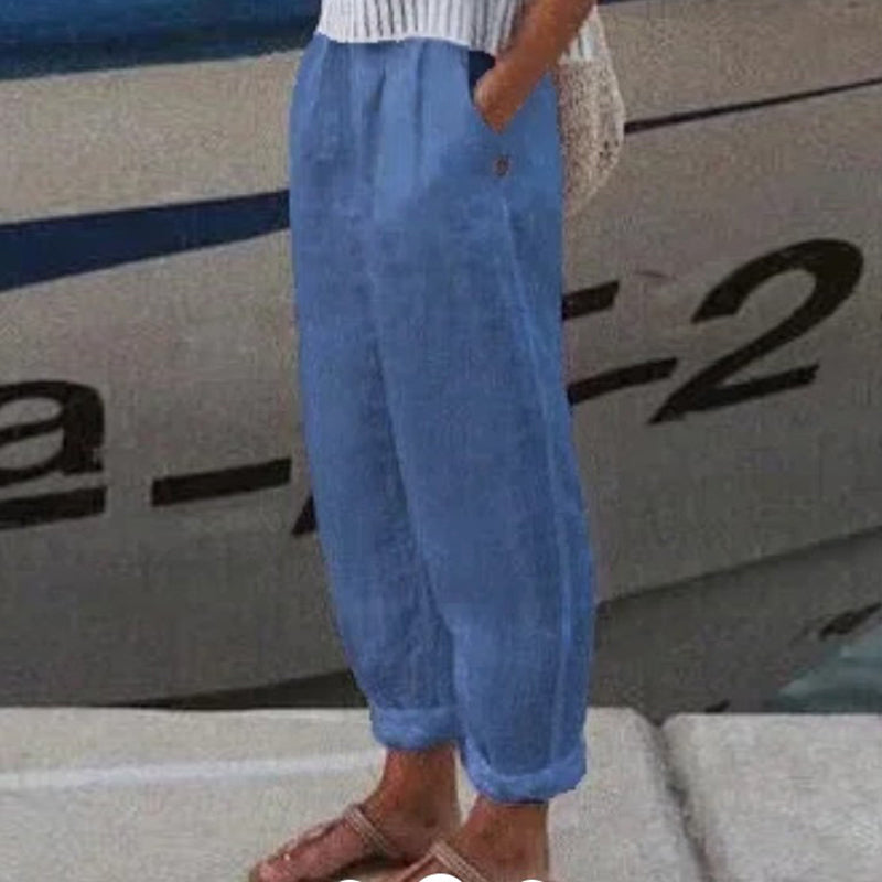 Cotton Linen Solid Colour Casual Trousers