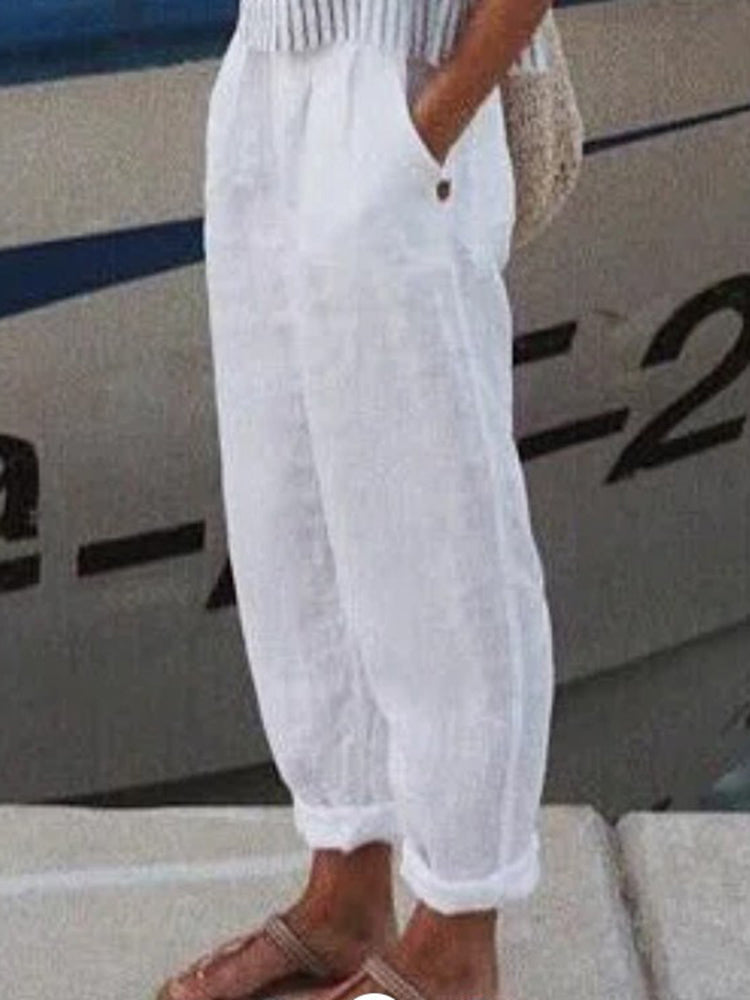 Cotton Linen Solid Colour Casual Trousers