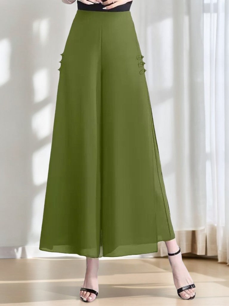 Slit drape chiffon cropped wide-leg trousers