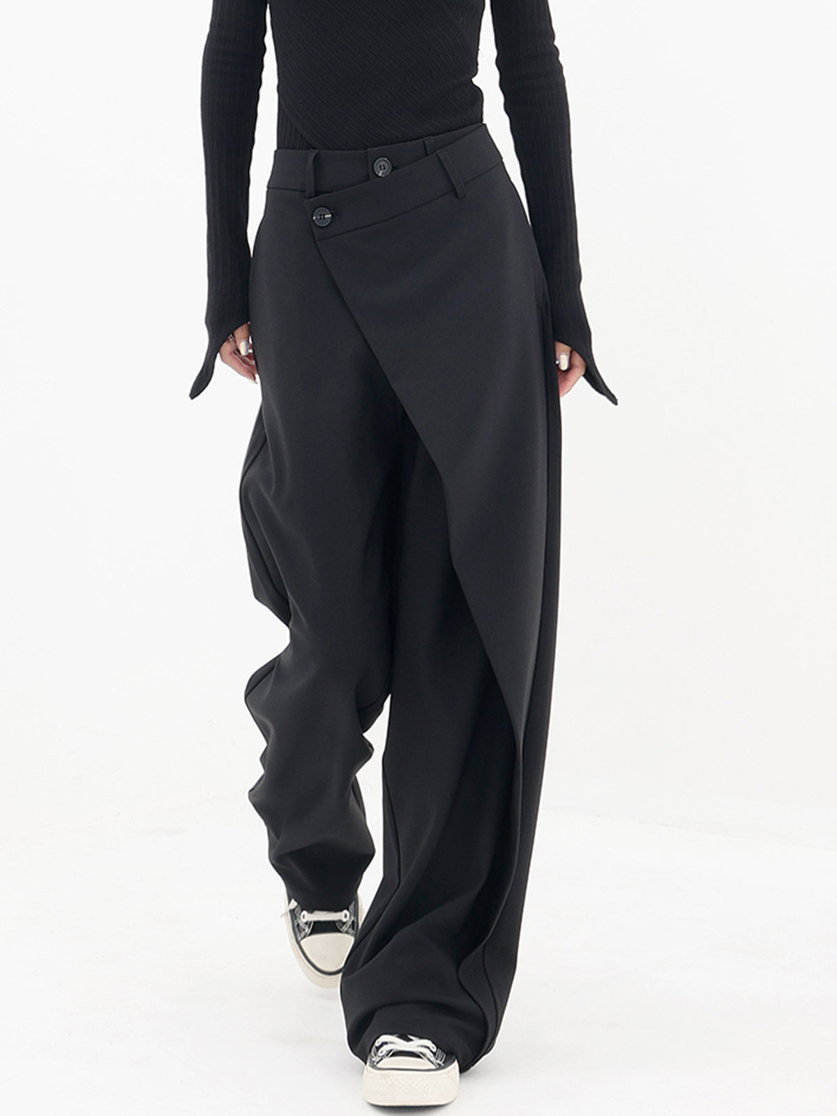 Asymmetrical Layer Button Baggy Wide Leg Trousers