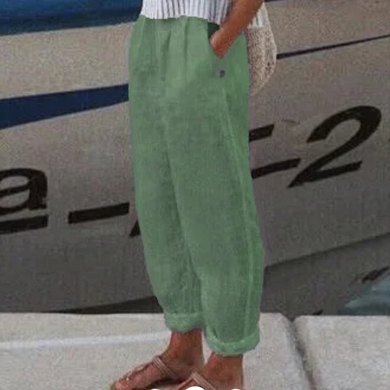Cotton Linen Solid Colour Casual Trousers
