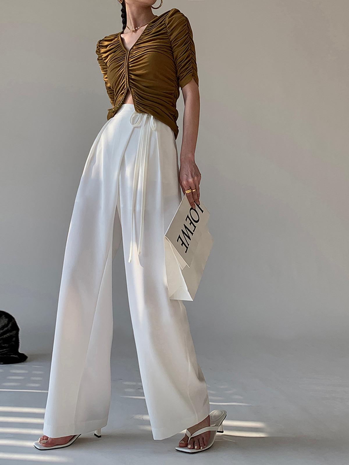 Tie Waist Flowy Wide Leg Trousers