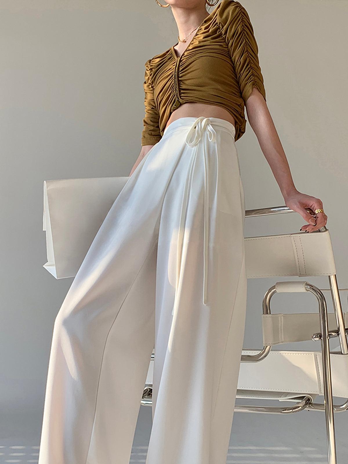 Tie Waist Flowy Wide Leg Trousers