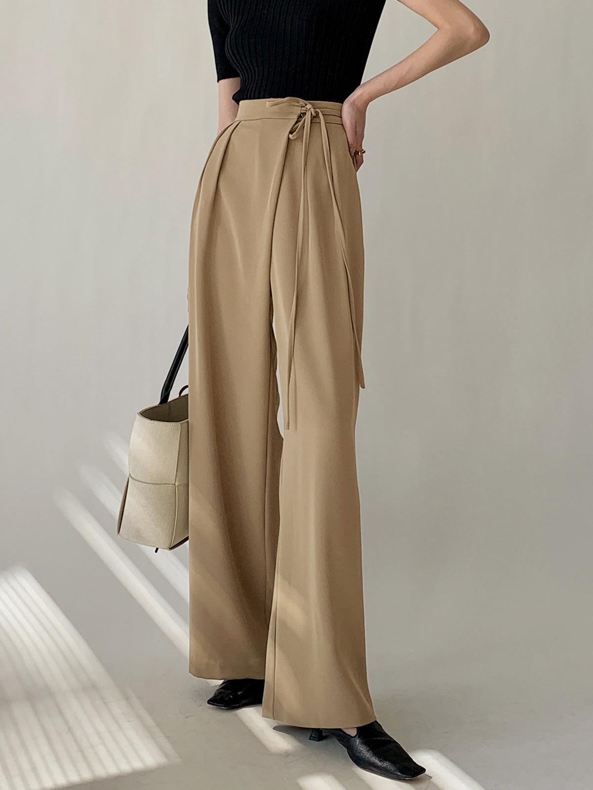 Tie Waist Flowy Wide Leg Trousers