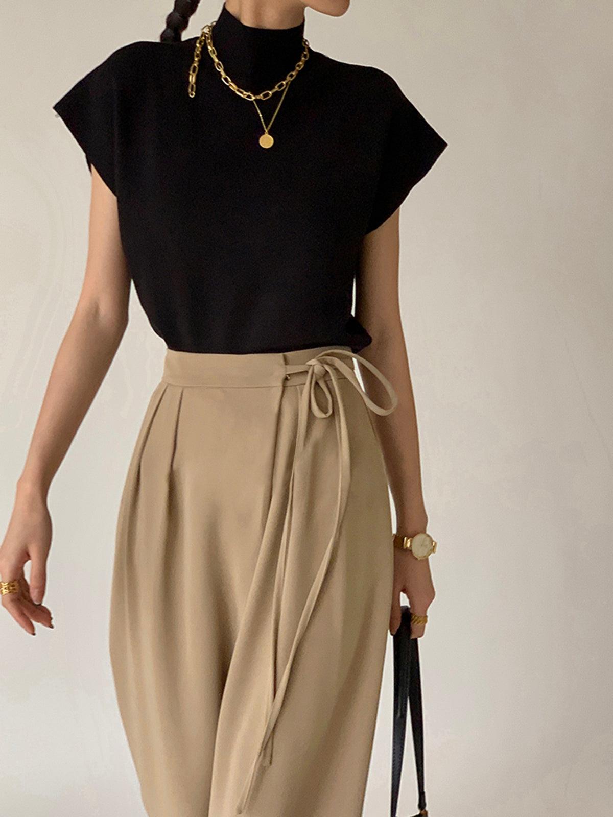 Tie Waist Flowy Wide Leg Trousers