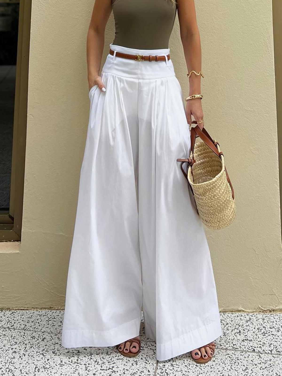 Cotton Pleated Wide Leg Trousers