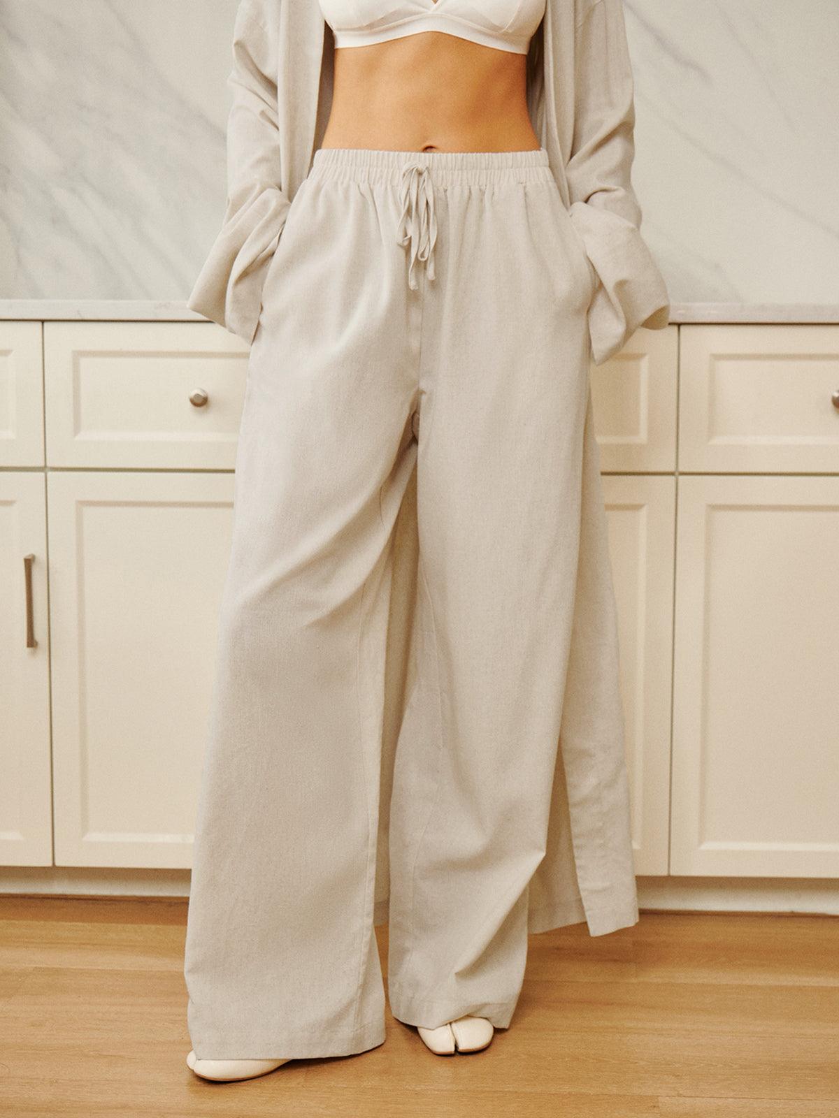 Cotton & Linen Solid Drawstring Trousers