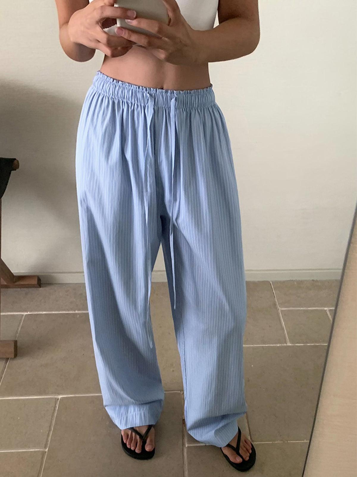 Pinstripe Drawstring Wide-Leg Trousers