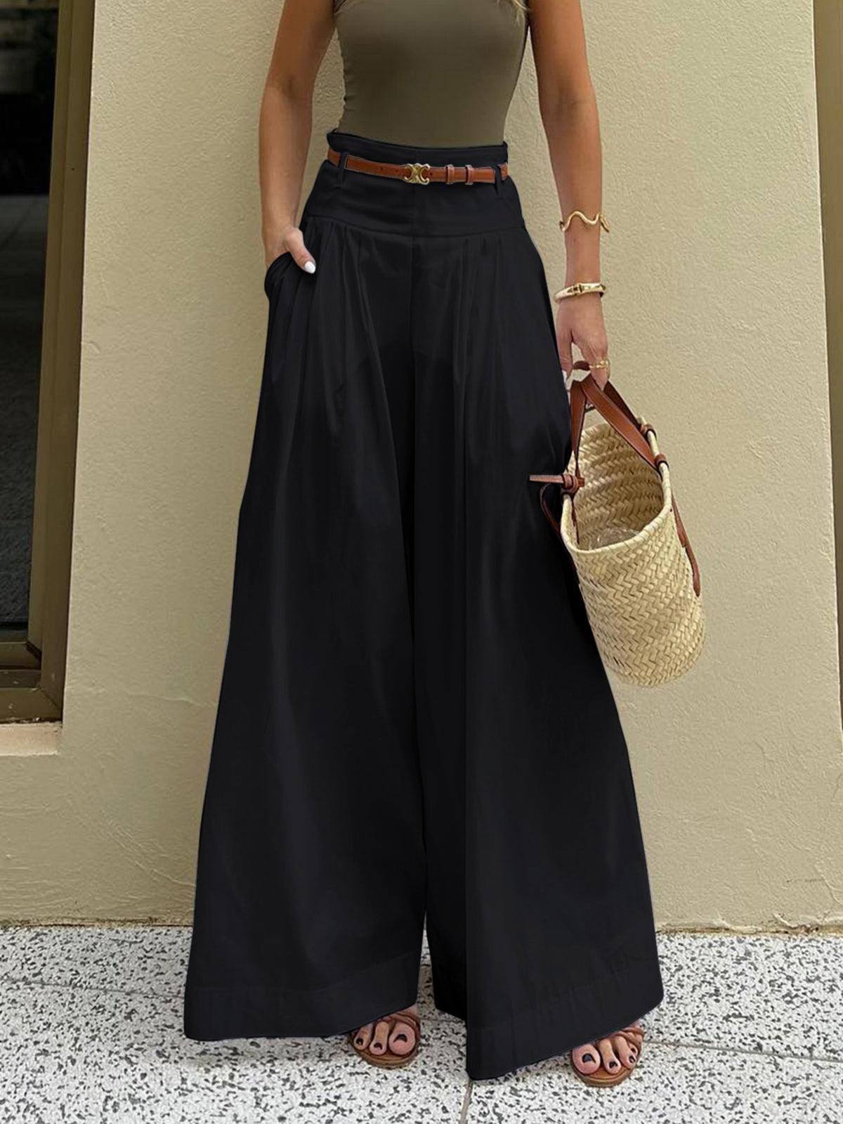 Cotton Pleated Wide Leg Trousers