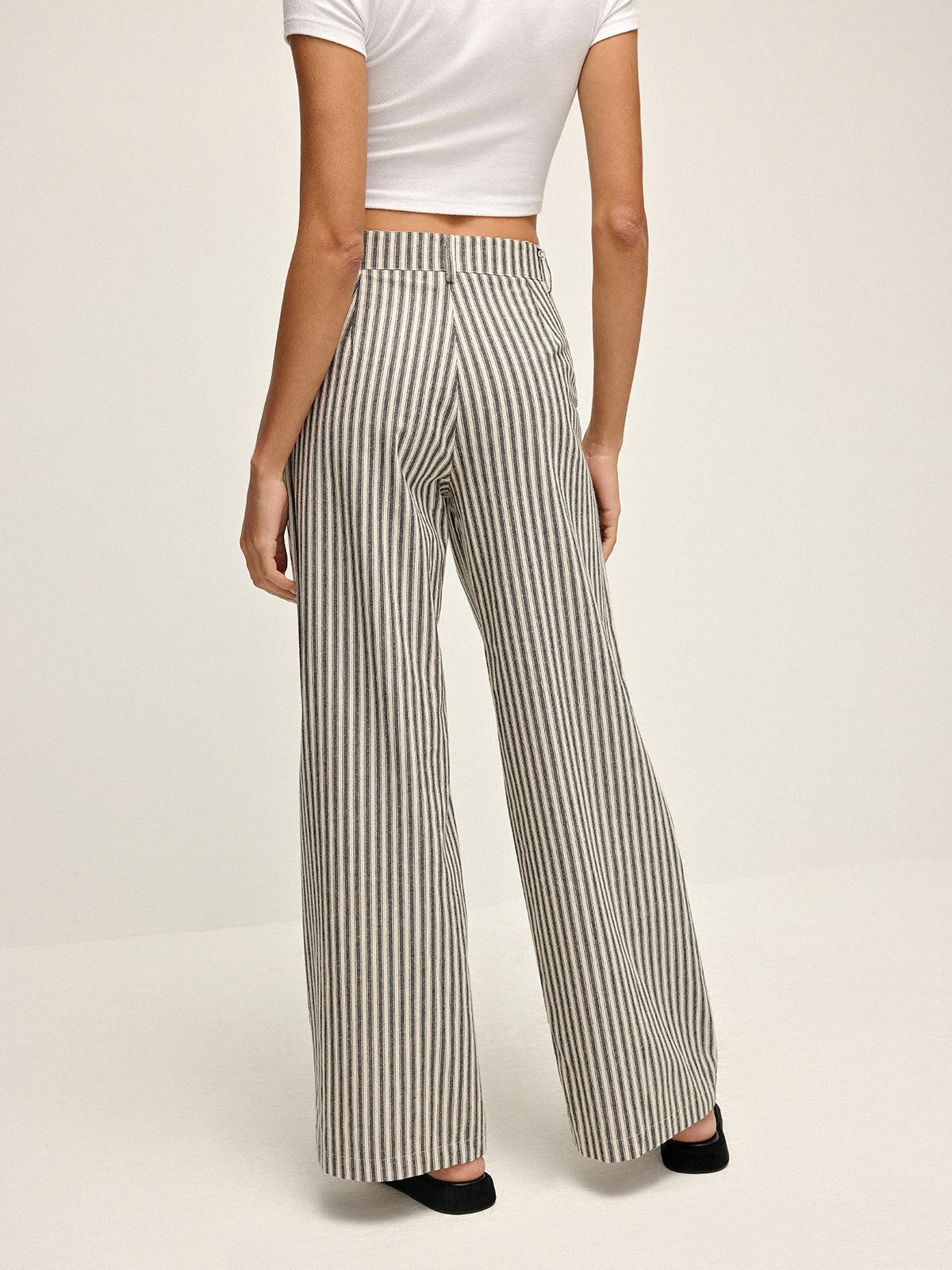 Pinstripe High-Waist Long Trousers