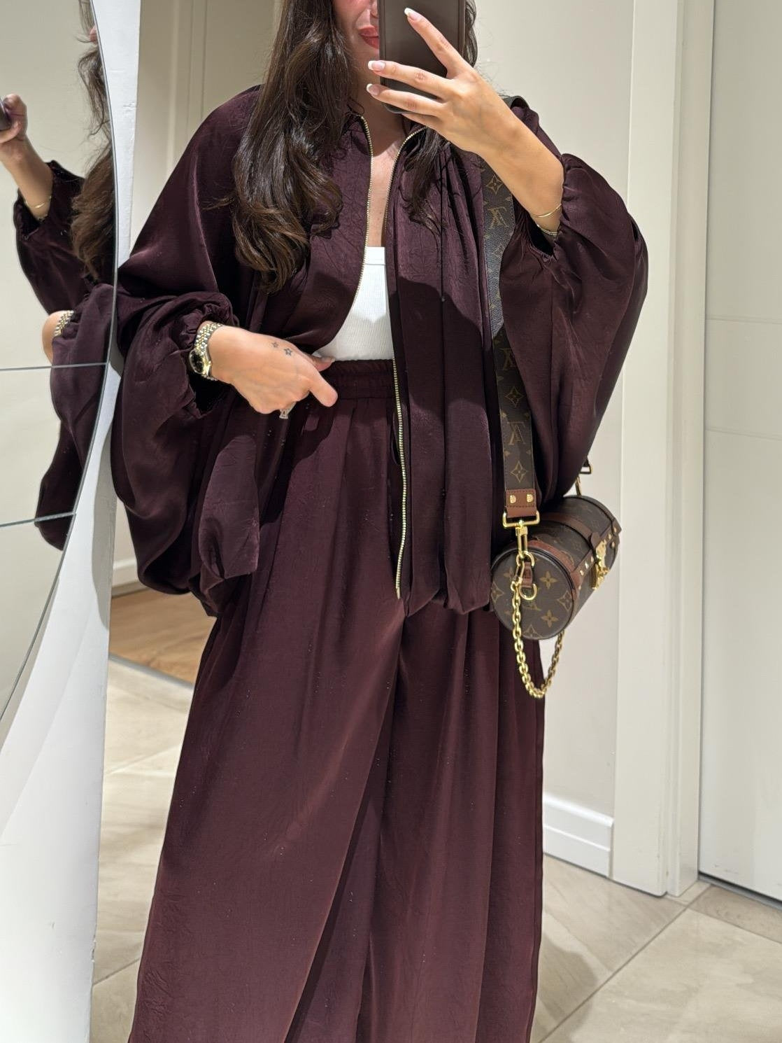 Brown Drawstring Wide-leg Casual Trousers