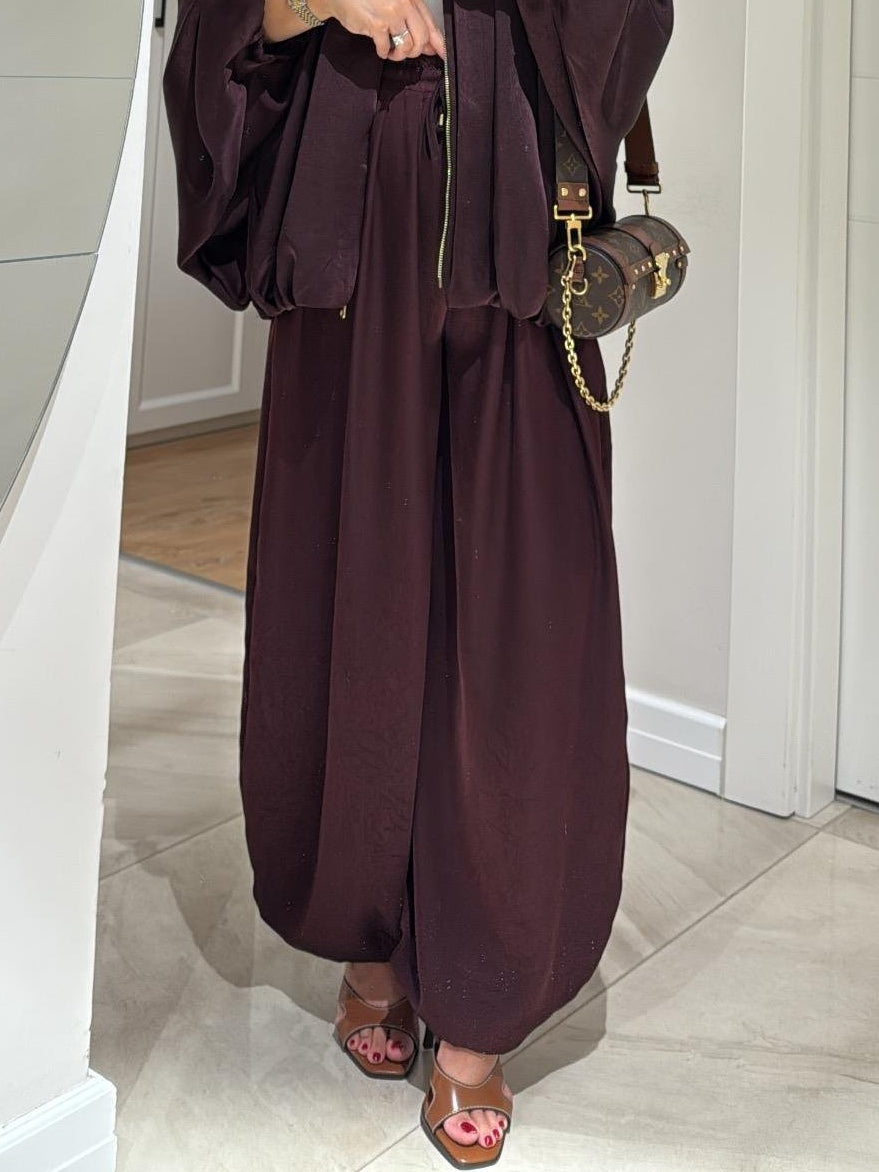Brown Drawstring Wide-leg Casual Trousers