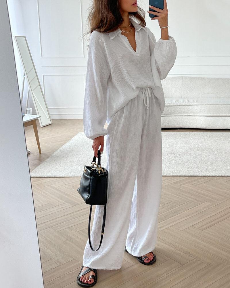 Autumn Simple V-Neck Casual Two-Piece Set