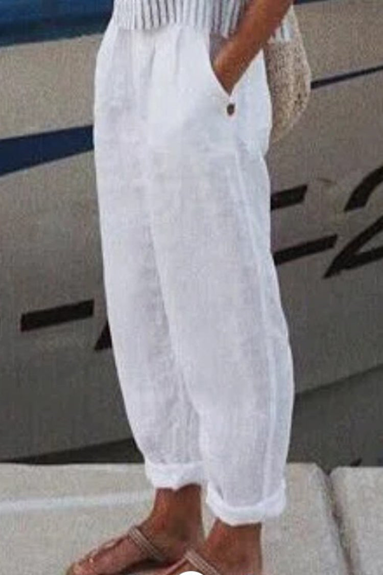 Cotton Linen Solid Colour Casual Trousers