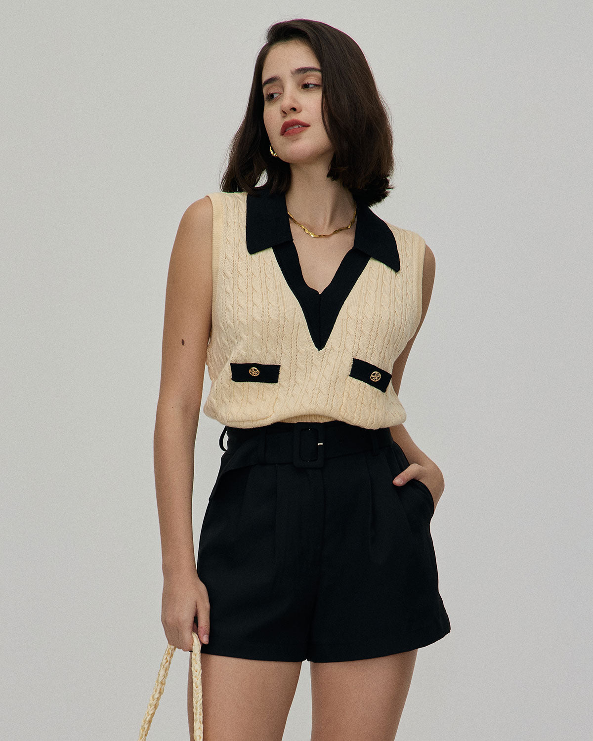 The Apricot Collared Colourblock Knit Tank Top