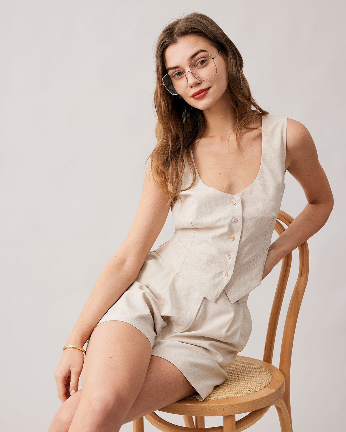 The Apricot Round Neck Button-Up Waistcoat