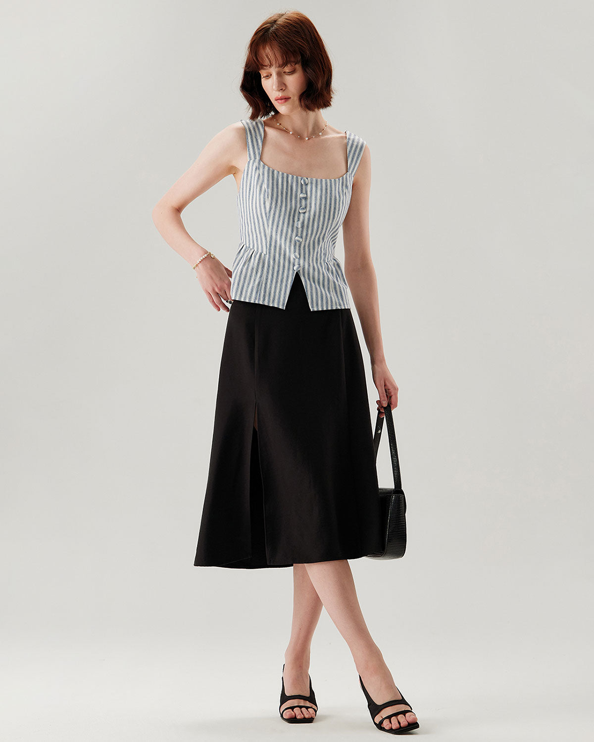Blue Striped Square Neck Tank Top