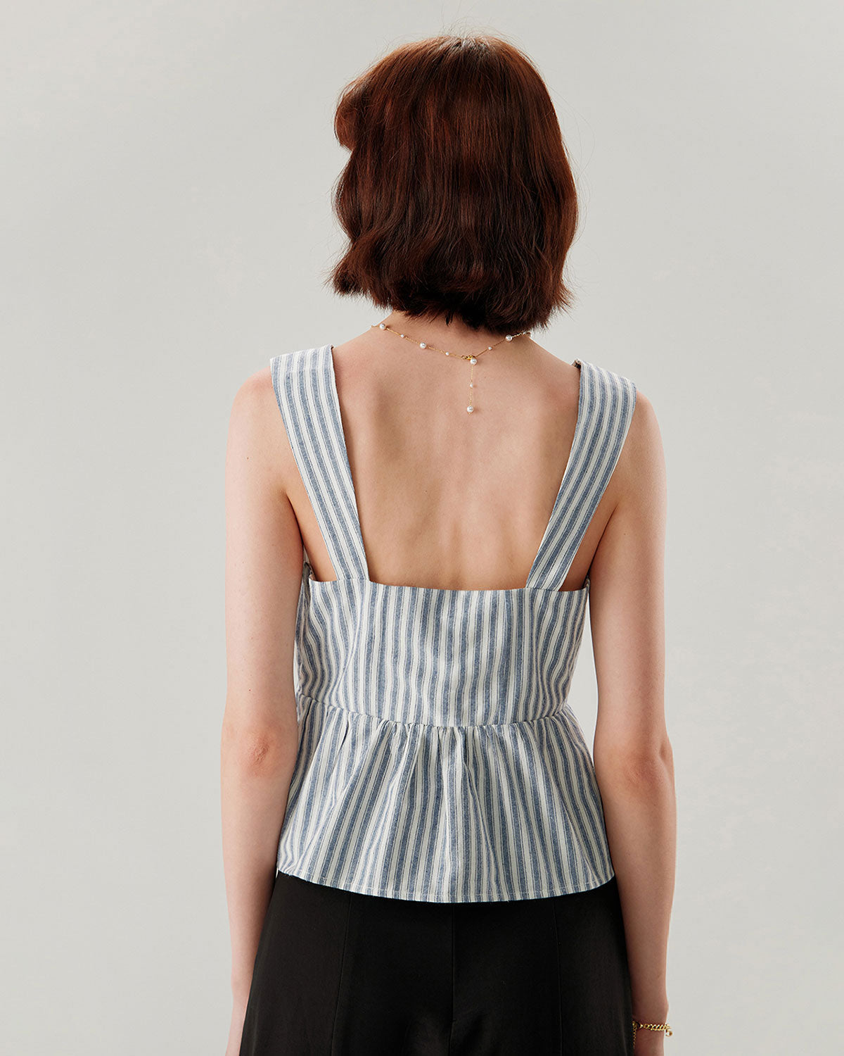 Blue Striped Square Neck Tank Top