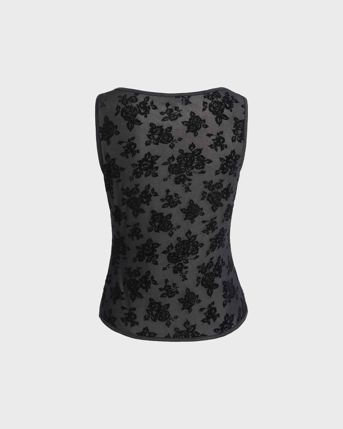 Black Floral Boat Neck Tank Top