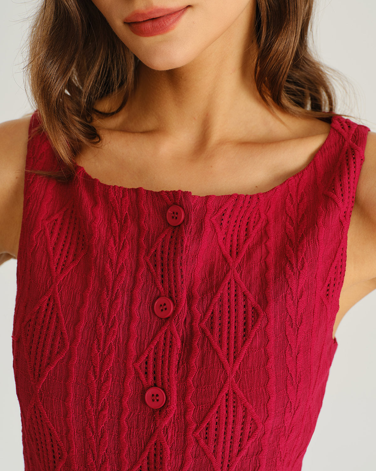 Wine Red Jacquard Tank Top