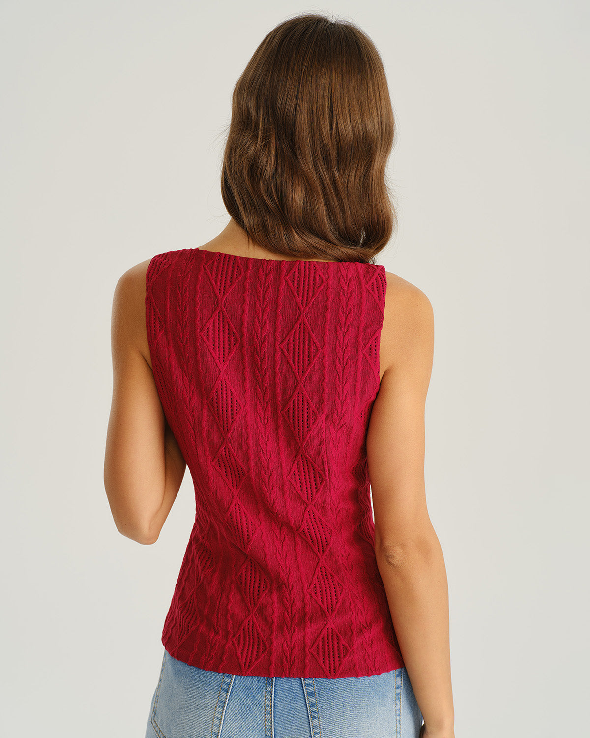 Wine Red Jacquard Tank Top