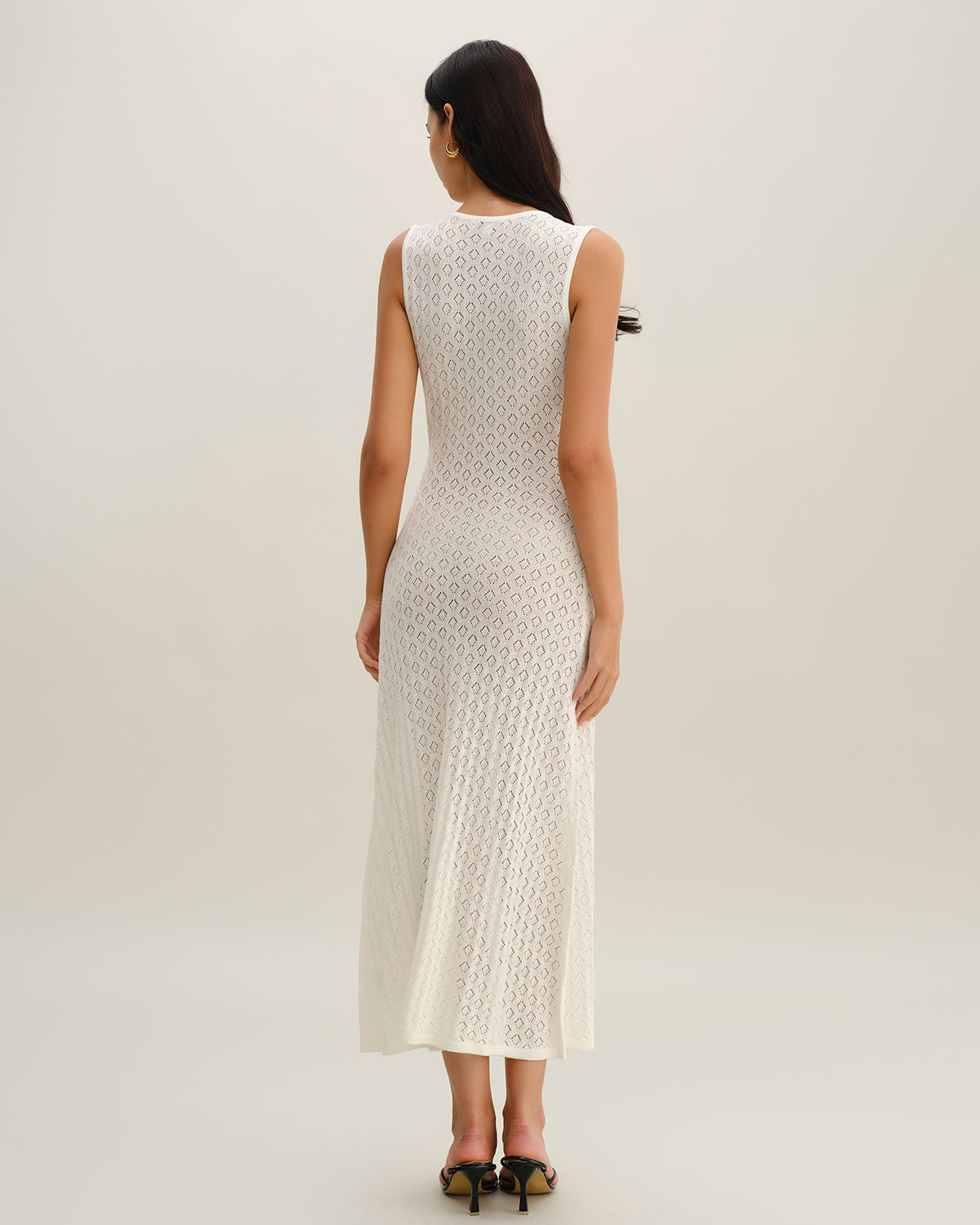 Beige Sleeveless Pleated Midi Dress