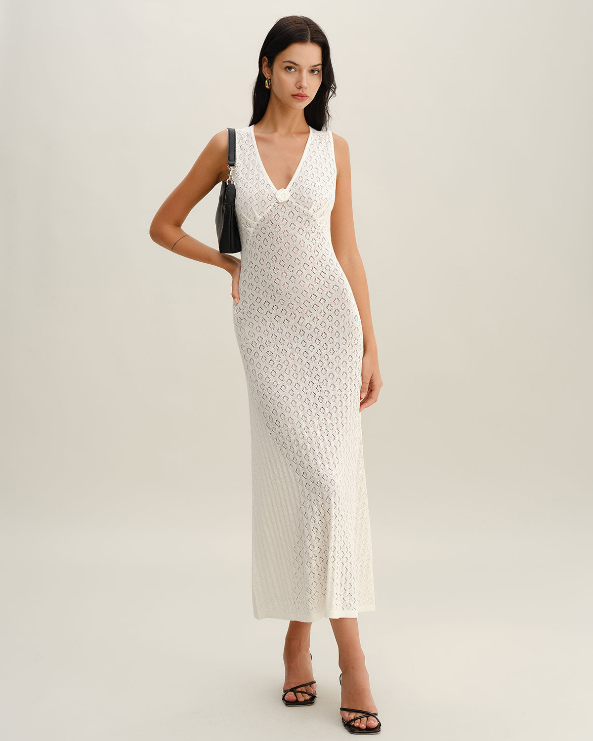 Beige Sleeveless Pleated Midi Dress