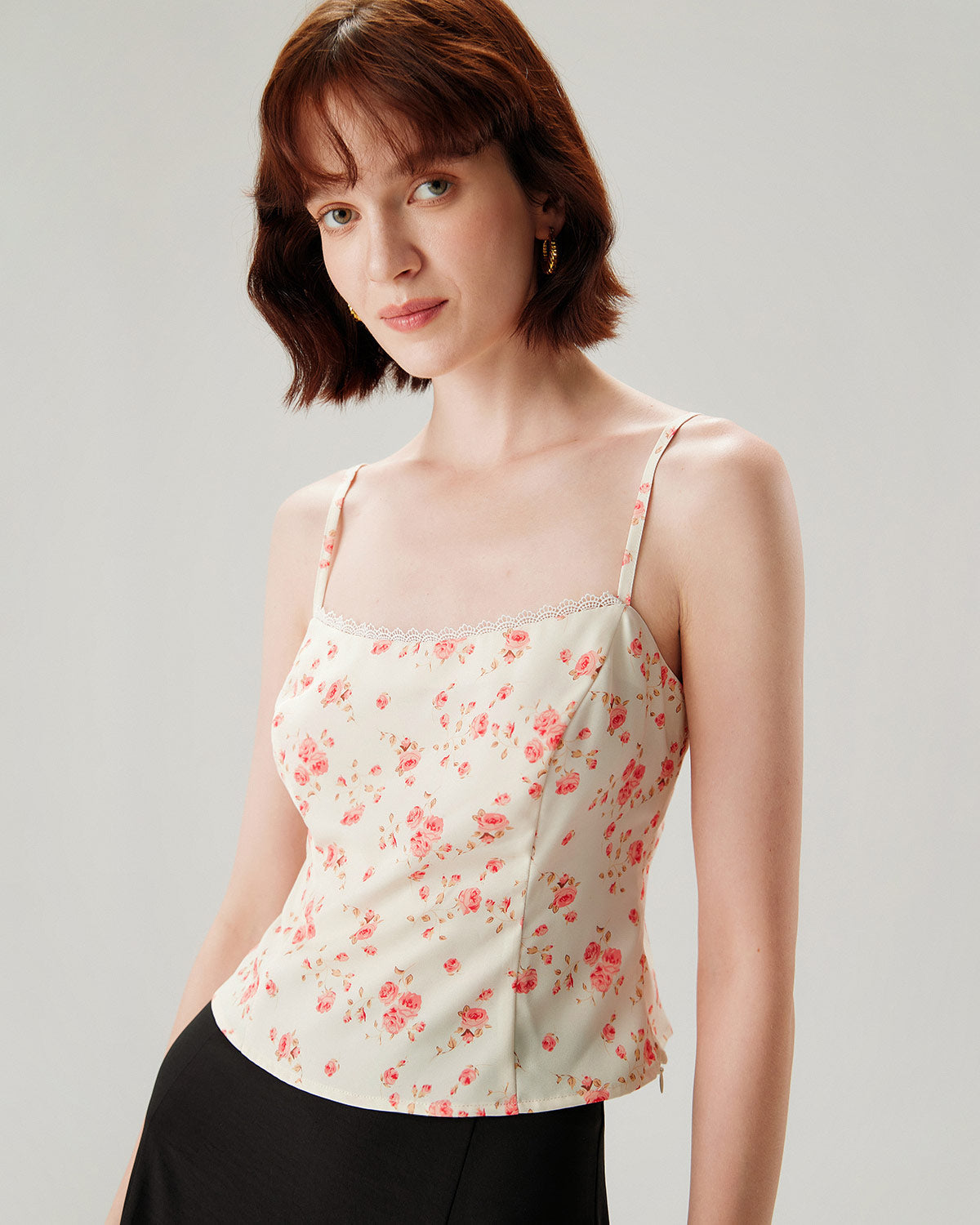 Pink Floral Cropped Cami Top
