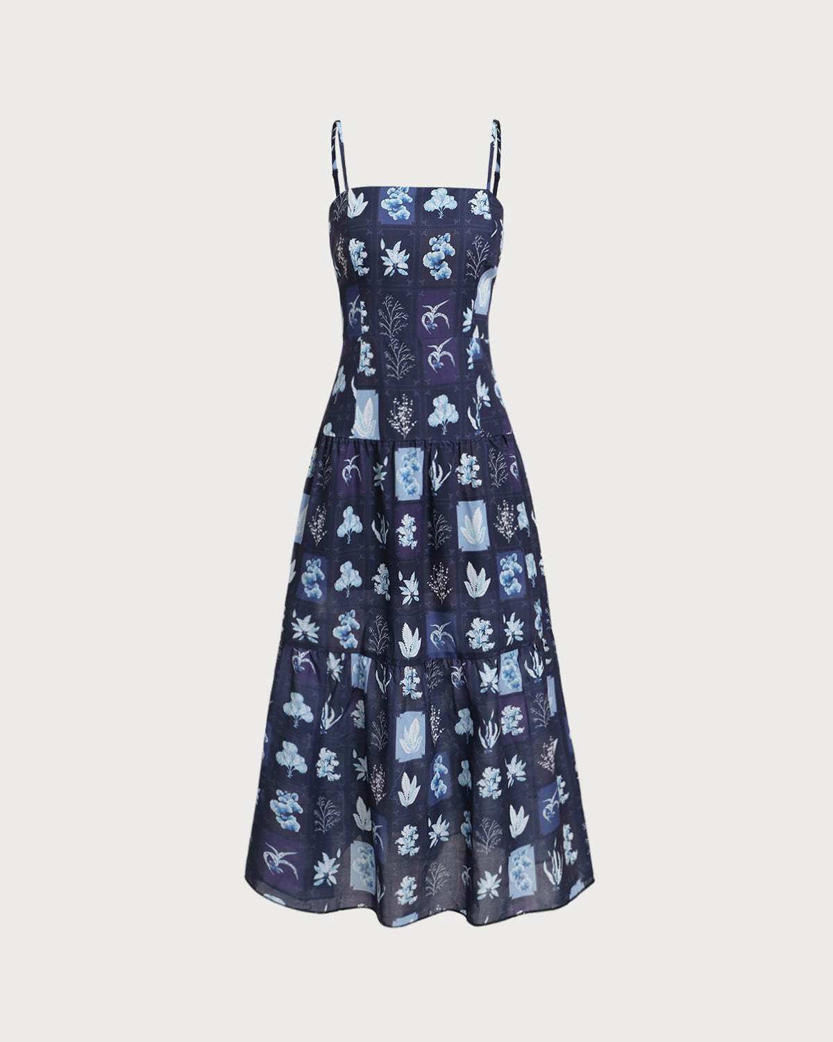 Blue Floral Ruched Bohemian Slip Maxi Dress