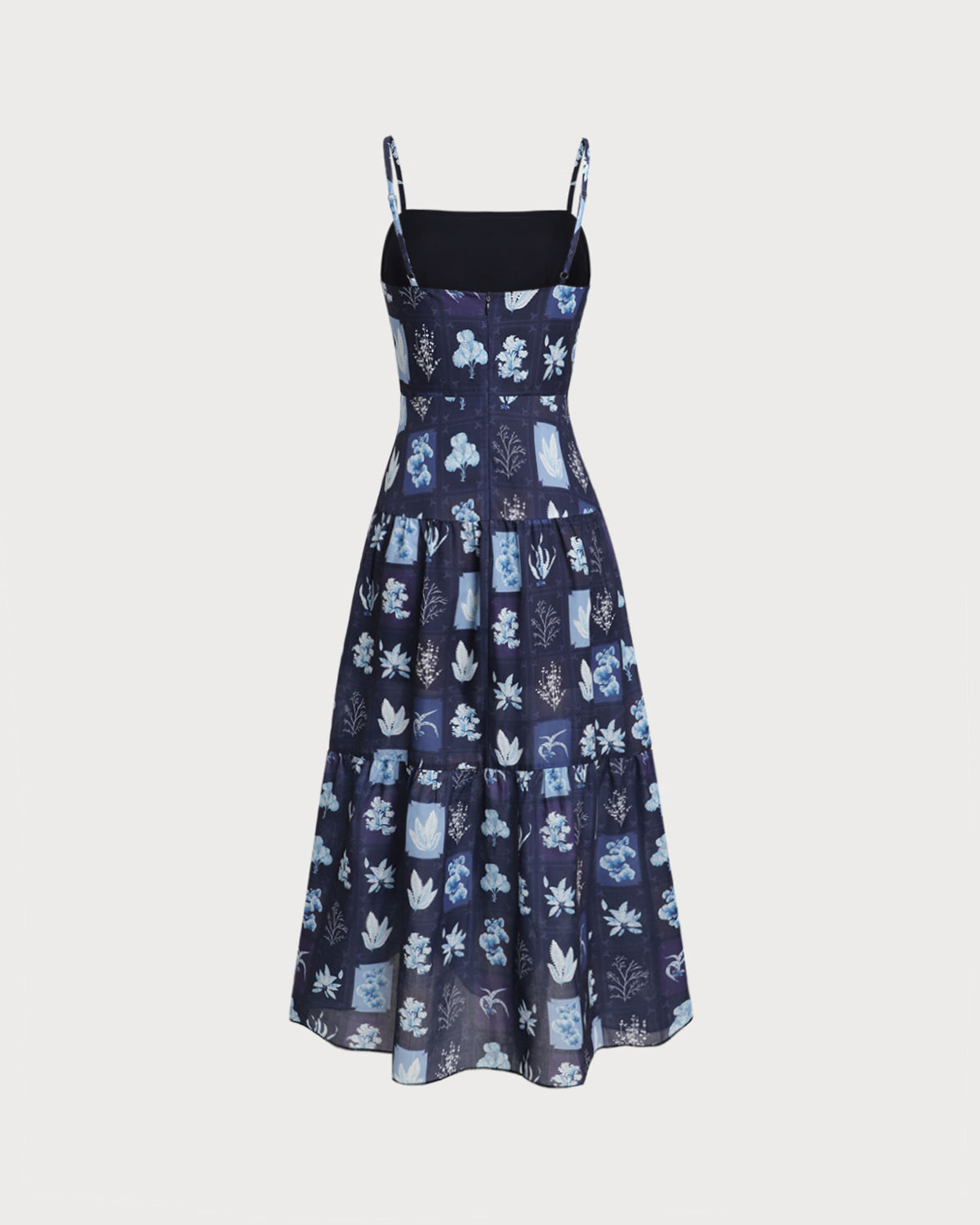 Blue Floral Ruched Bohemian Slip Maxi Dress