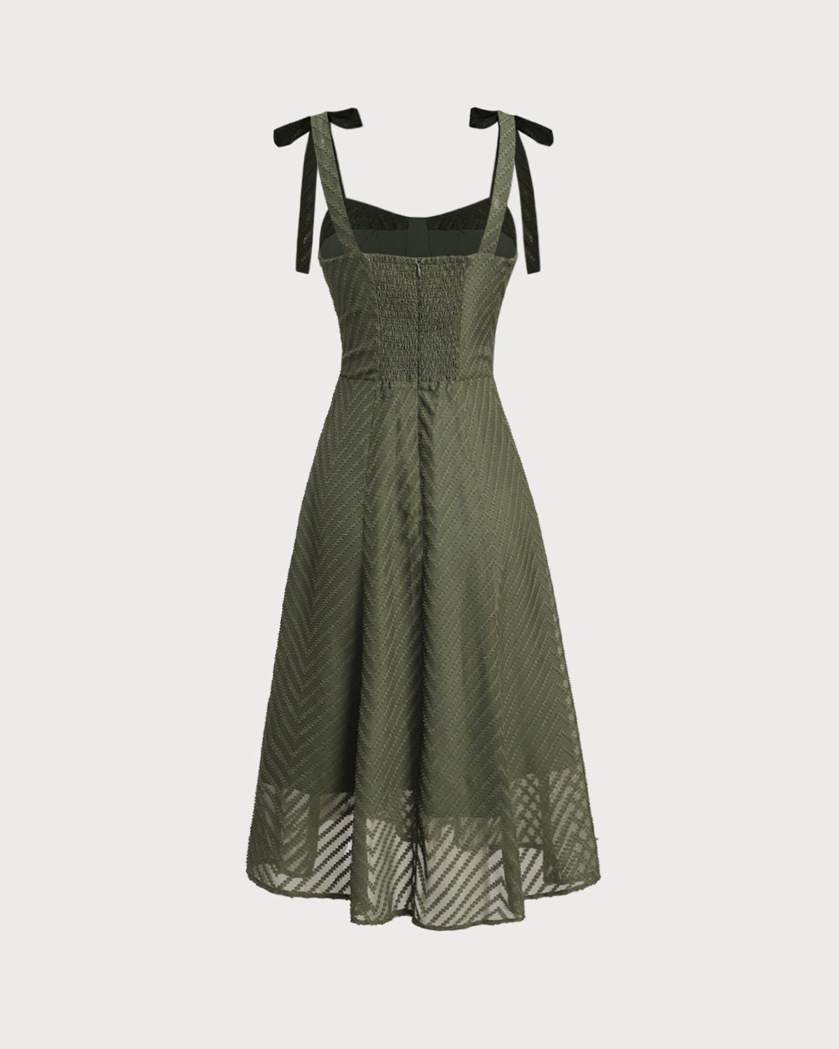 Green Sweetheart Neck Tie Strap Midi Dress