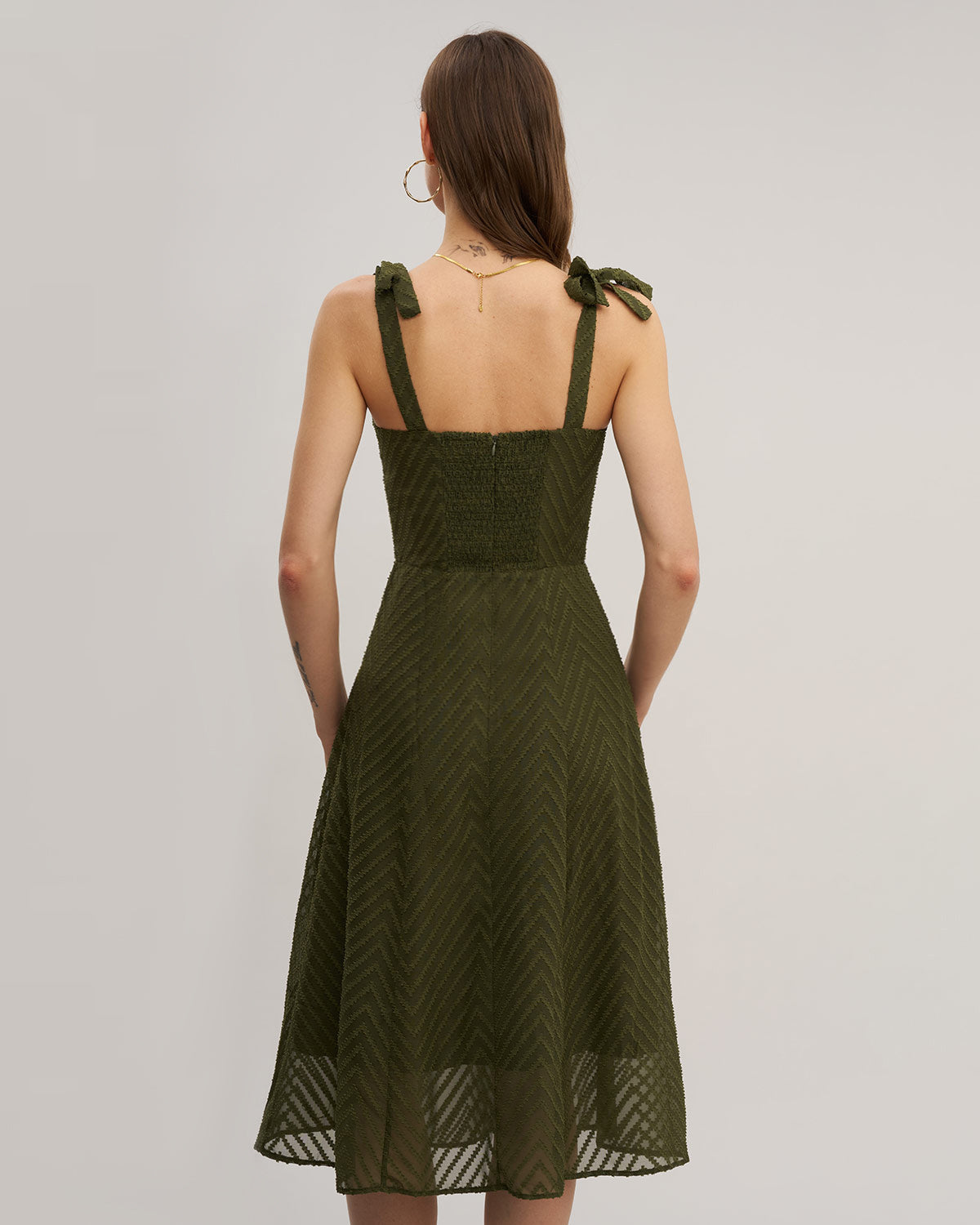 Green Sweetheart Neck Tie Strap Midi Dress