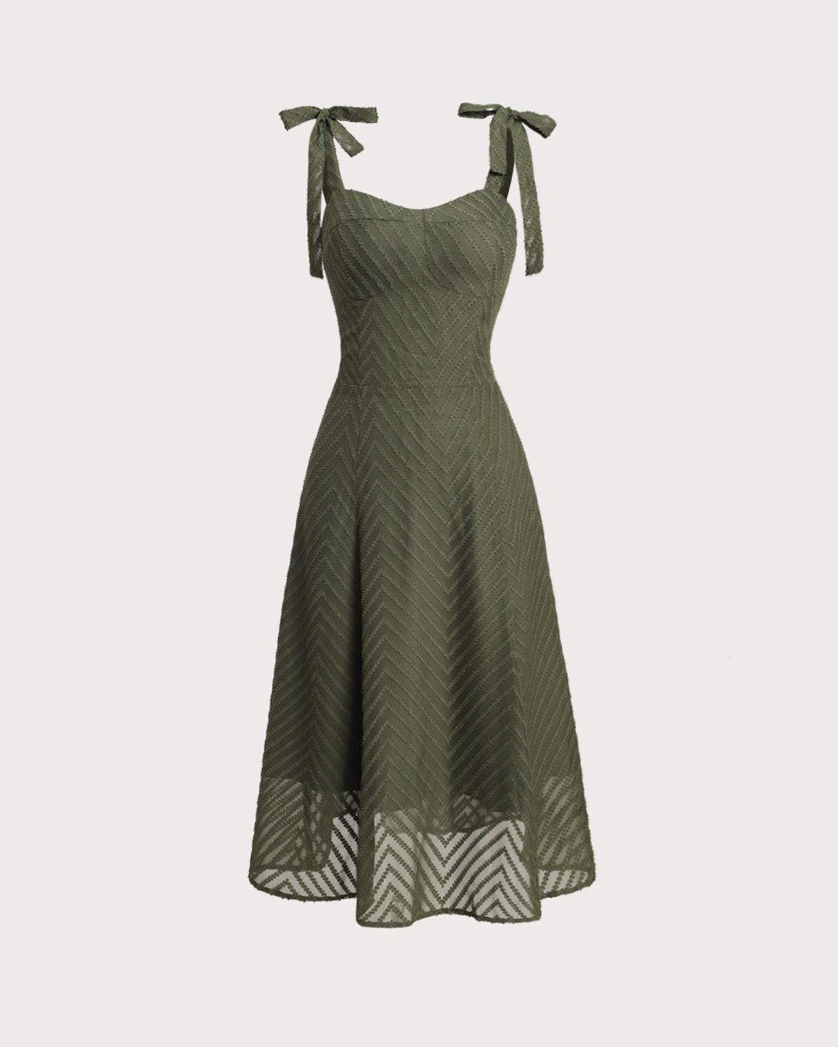 Green Sweetheart Neck Tie Strap Midi Dress