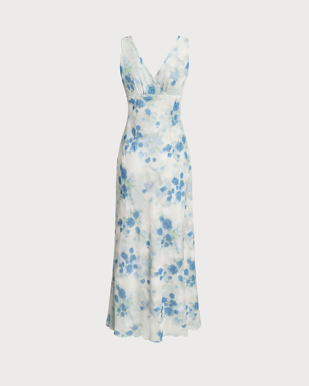 Blue Floral Ruffle V Neck Sleeveless Midi Dress