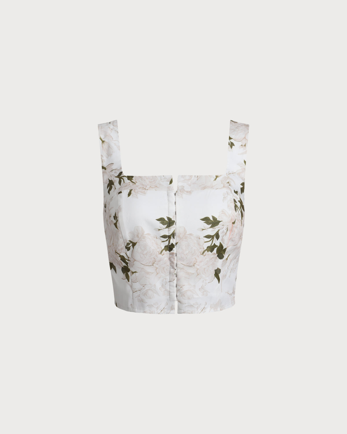 White Floral Shirred Square Neck Cami Top