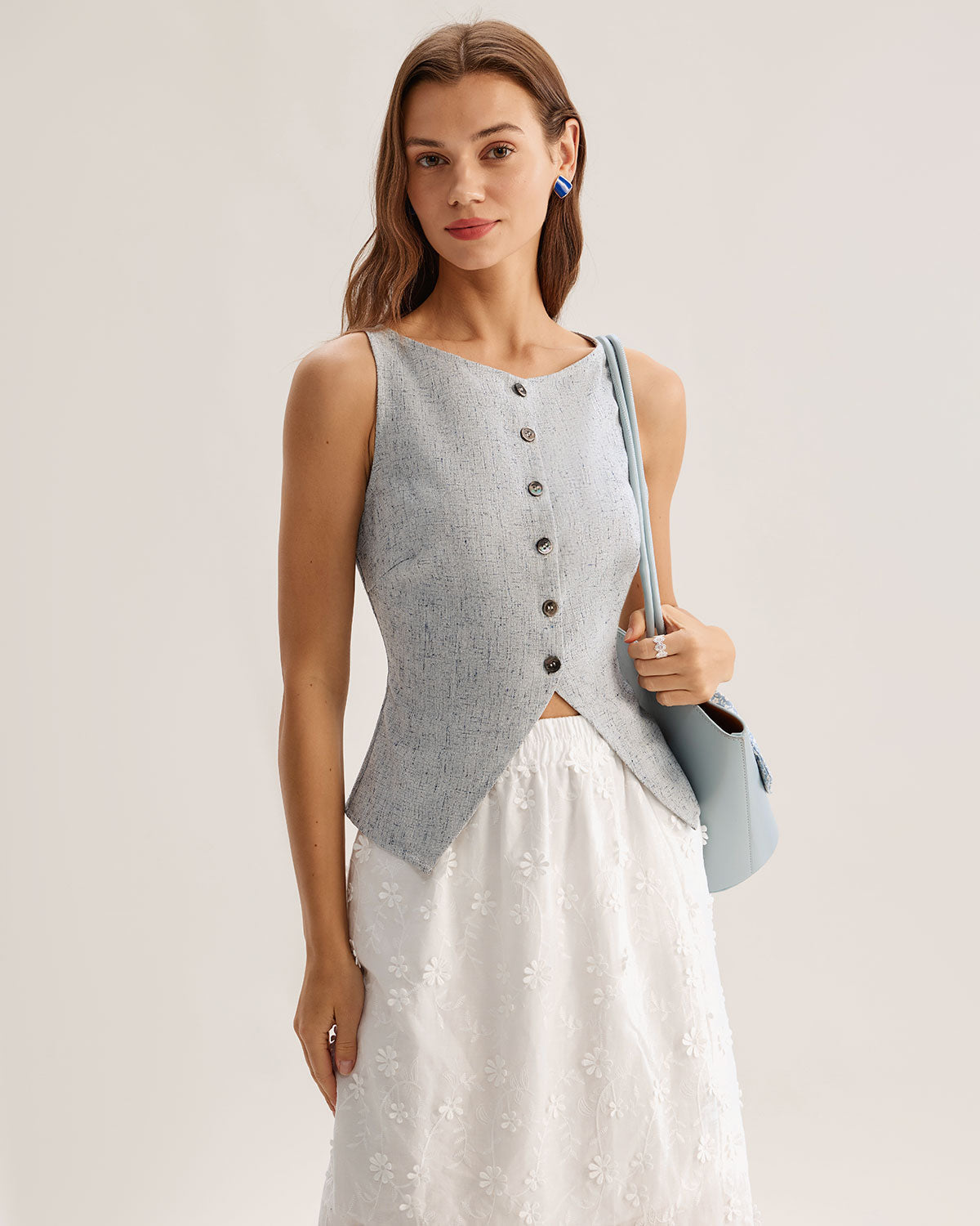 Blue Textured Button Vest